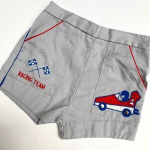 Gray vintage Racing Team Shorts with Red and Blue Accents
